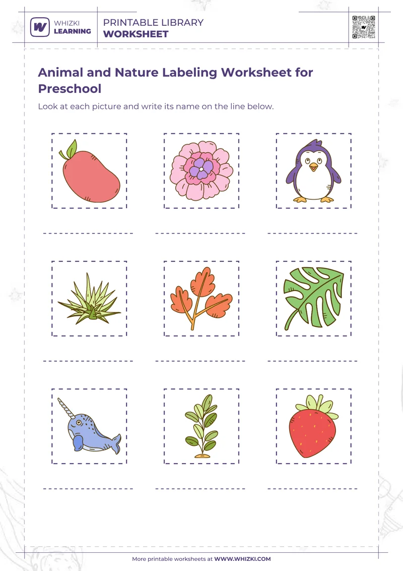 Animal and Nature Labeling Worksheet for Preschool