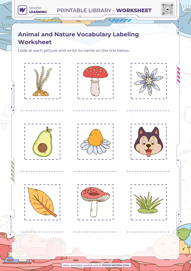 Animal and Nature Vocabulary Labeling Worksheet
