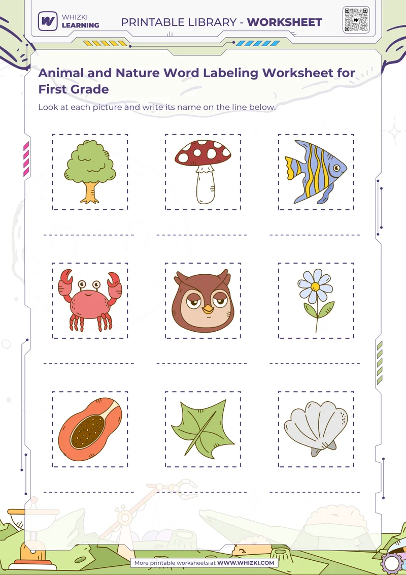 Animal and Nature Word Labeling Worksheet for First Grade