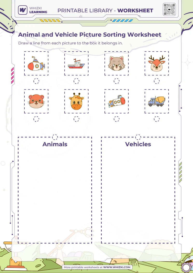 Animal and Vehicle Picture Sorting Worksheet