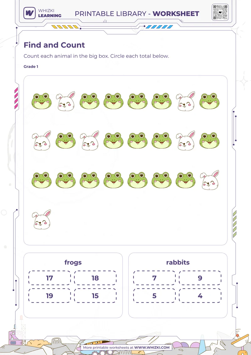 Animal Count and Choose Totals Worksheet
