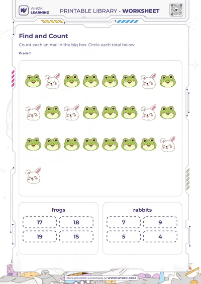 Animal Count and Choose Totals Worksheet