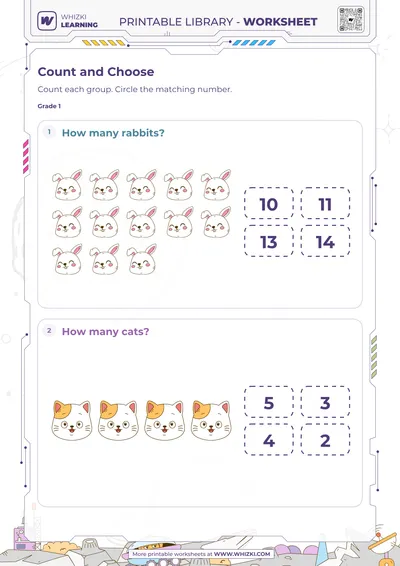 Animal Count and Choose Worksheet