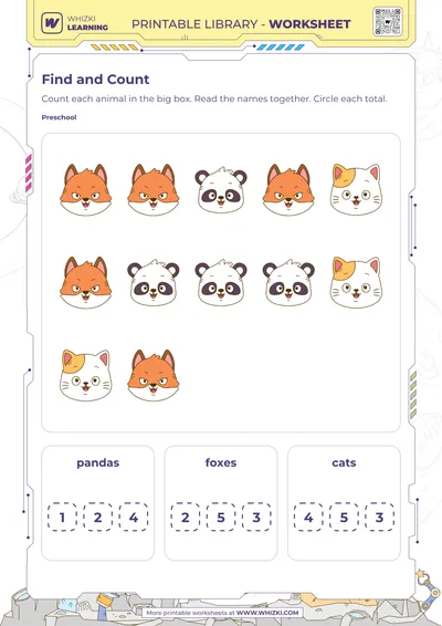 Animal Count and Choose Worksheet