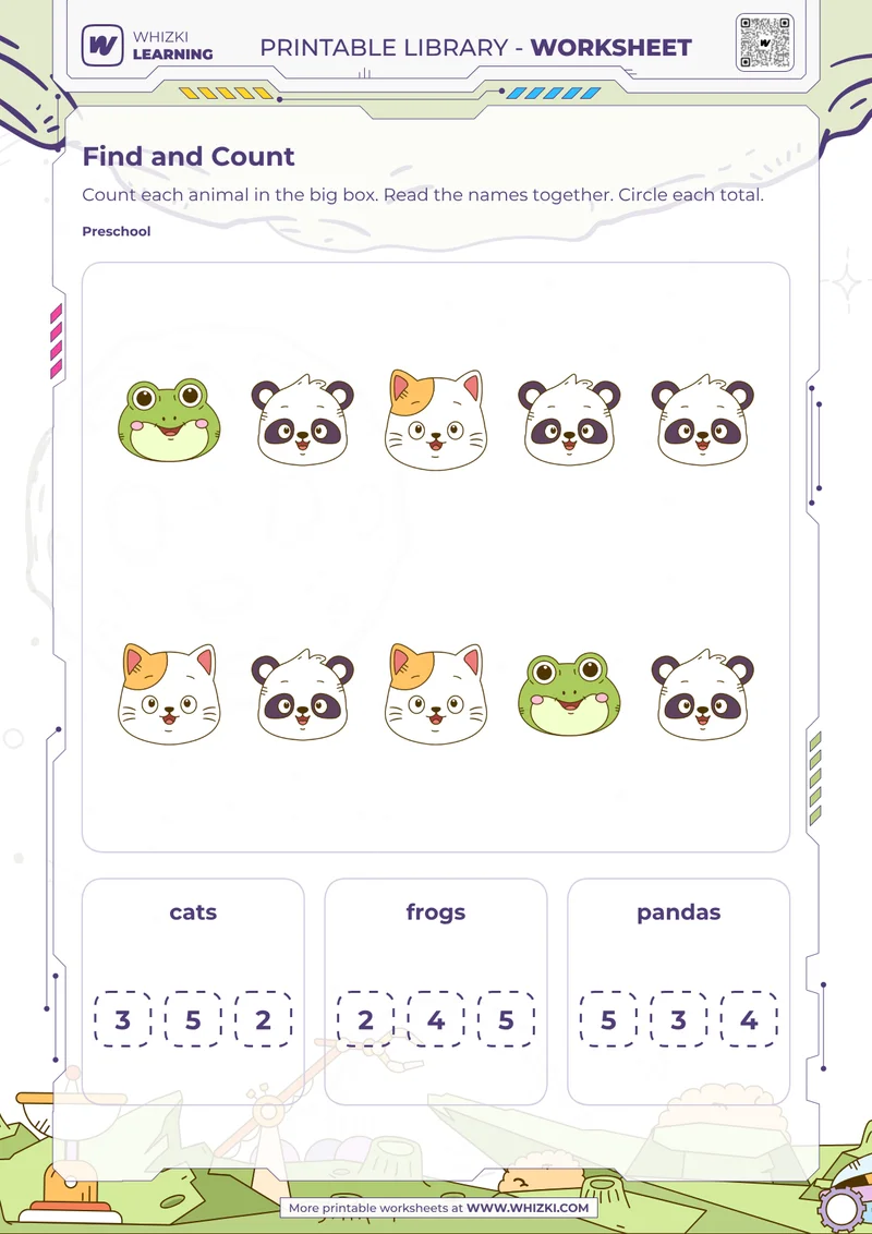 Animal Count and Choose Worksheet