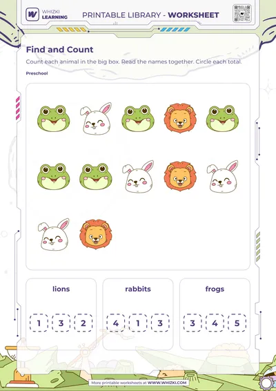 Animal Count and Circle the Number Worksheet