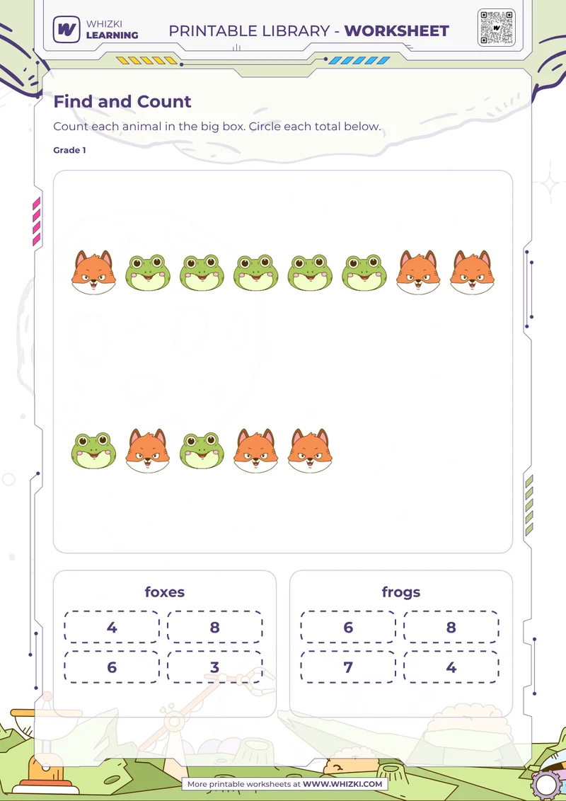 Animal Count and Circle Totals Worksheet