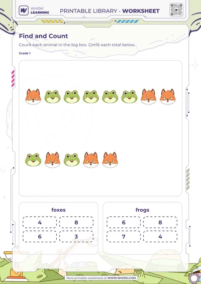Animal Count and Circle Totals Worksheet