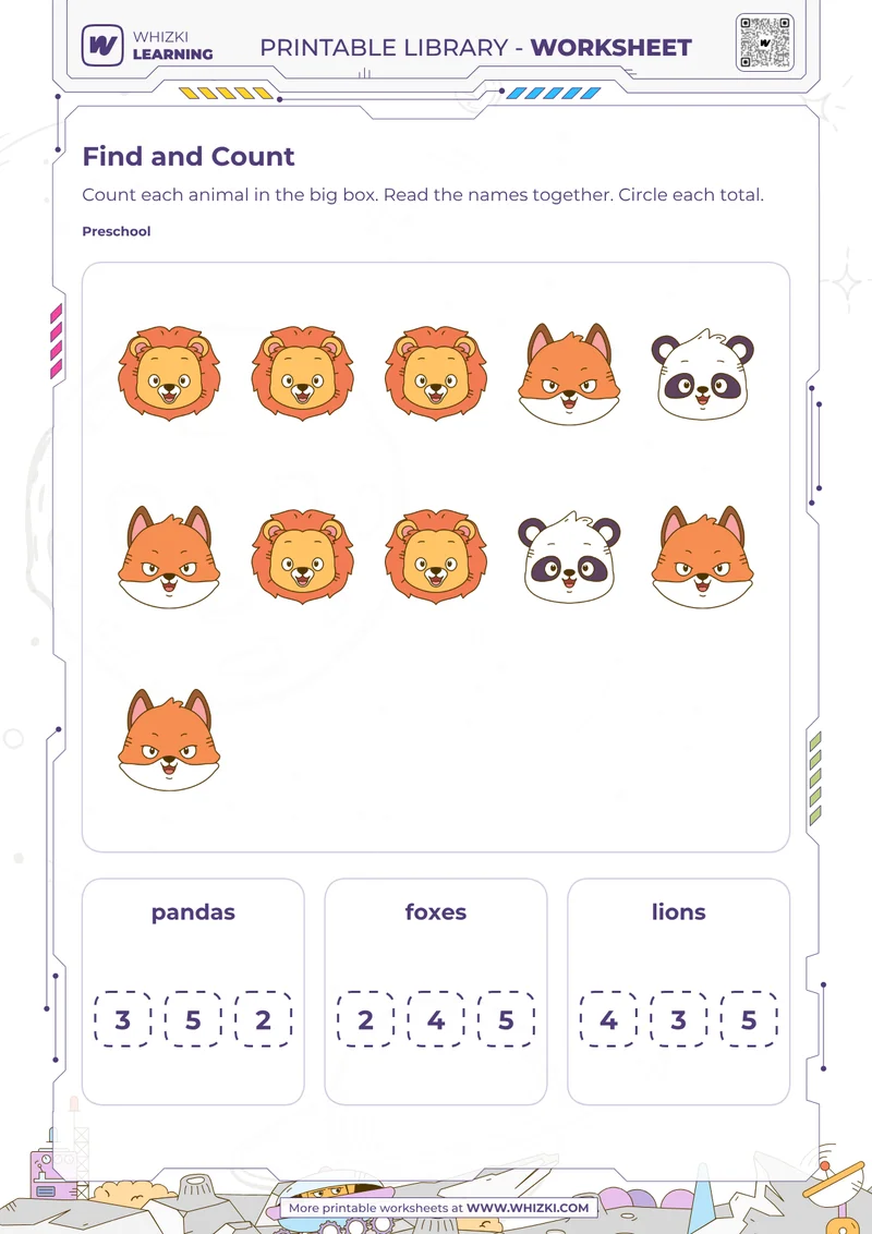 Animal Count and Circle Totals Worksheet