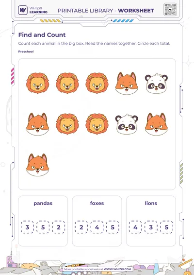 Animal Count and Circle Totals Worksheet