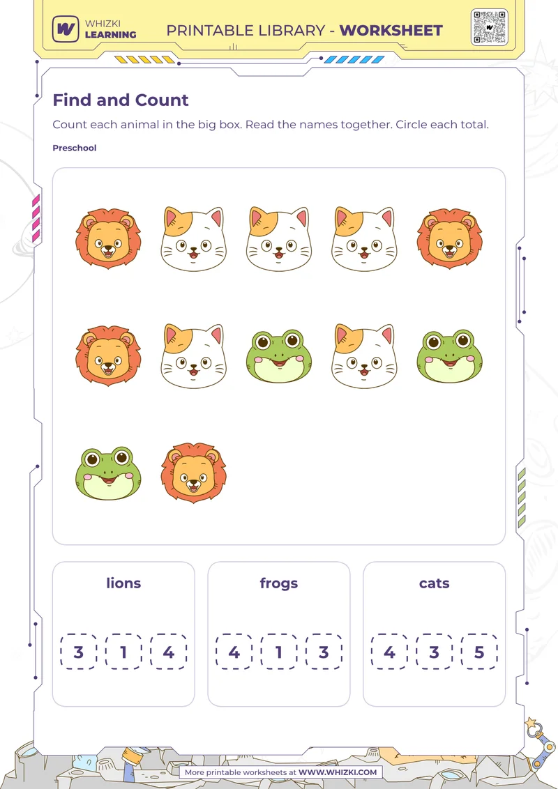 Animal Count and Circle Worksheet