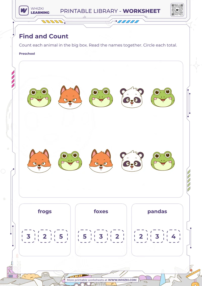 Animal Count and Circle Worksheet