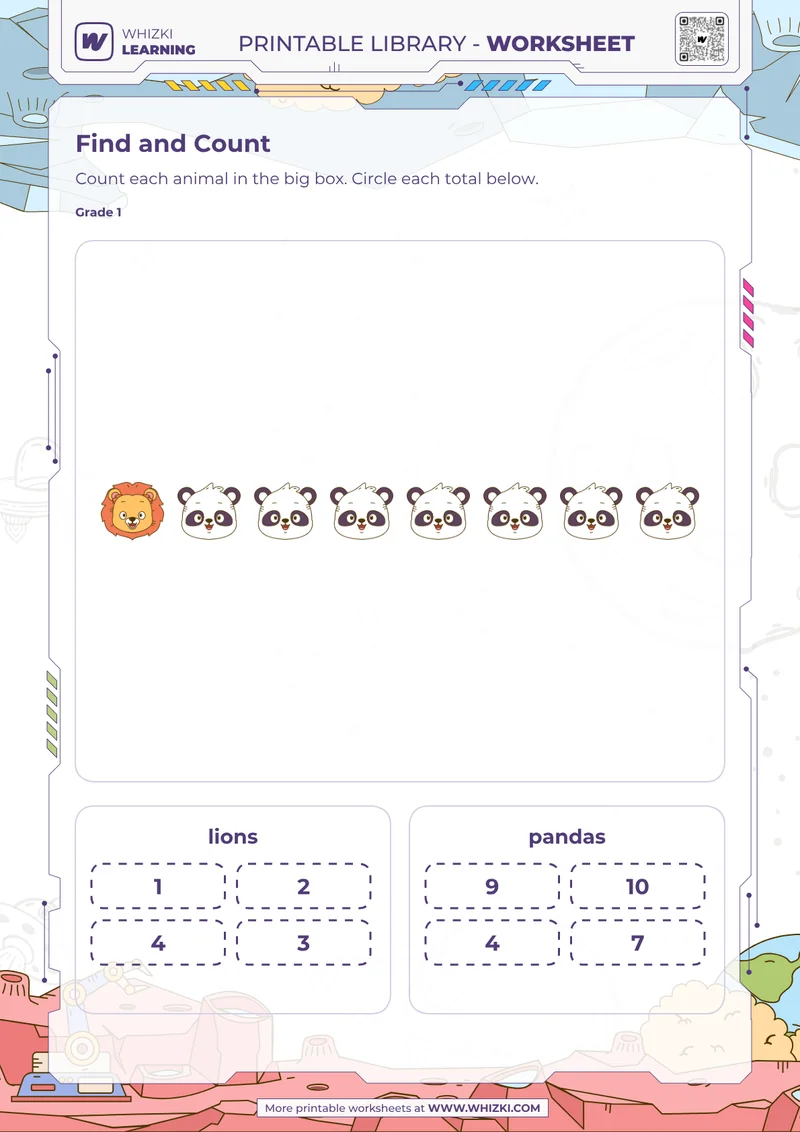 Animal Count and Circle Worksheet