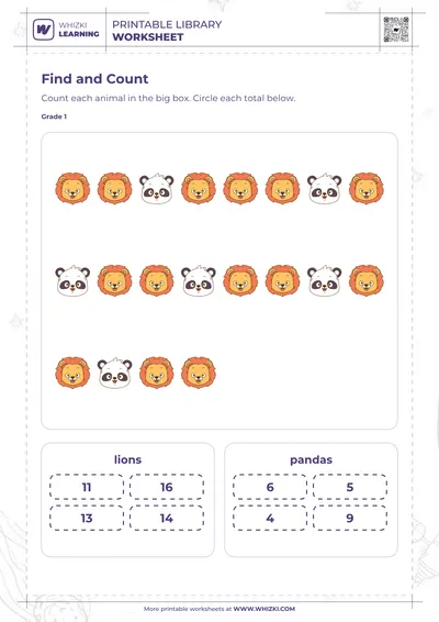 Animal Count and Circle Worksheet