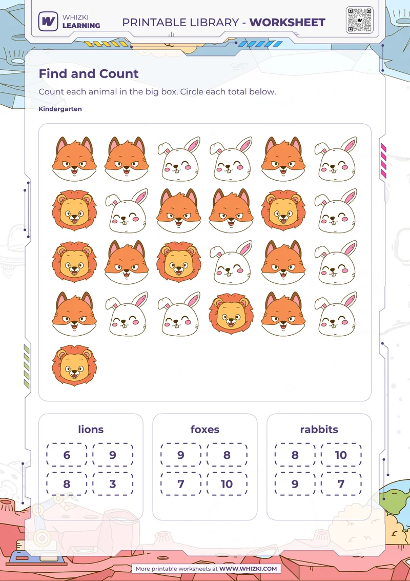 Animal Count and Circle Worksheet