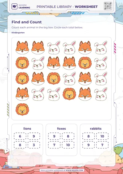 Animal Count and Circle Worksheet