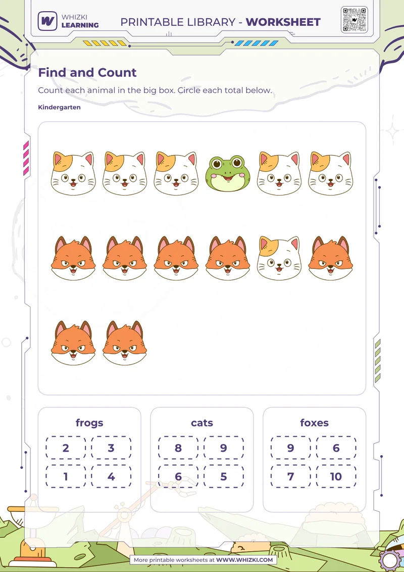 Animal Count and Circle Worksheet