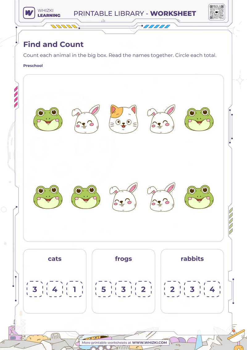 Animal Count and Circle Worksheet