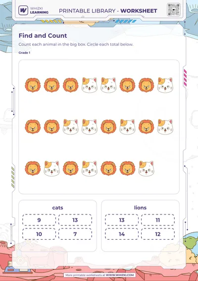 Animal Counting and Circle the Total Worksheet
