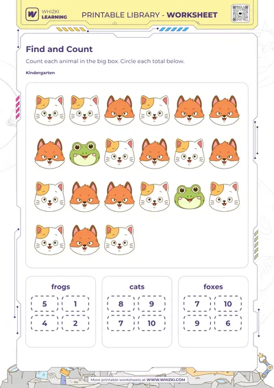 Animal Counting and Circle the Total Worksheet