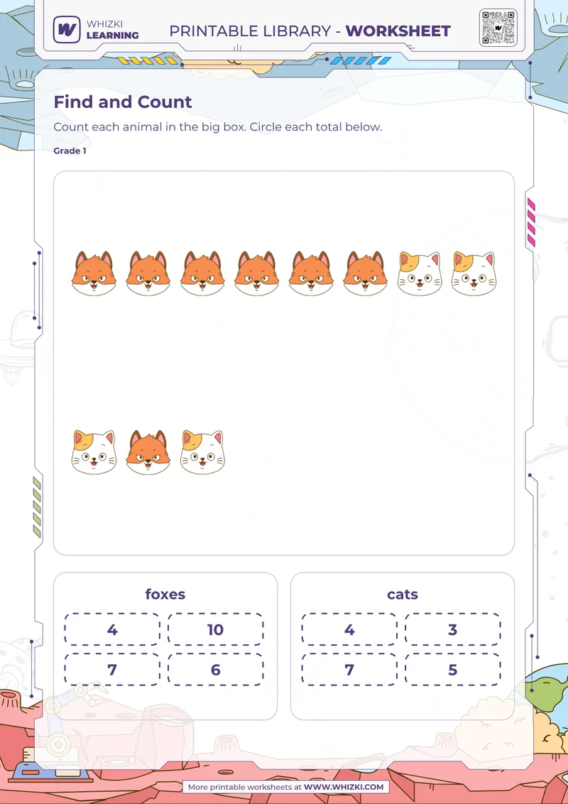 Animal Counting and Circle the Total Worksheet