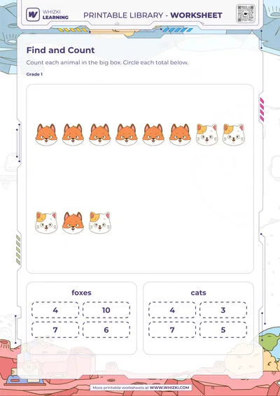 Animal Counting and Circle the Total Worksheet