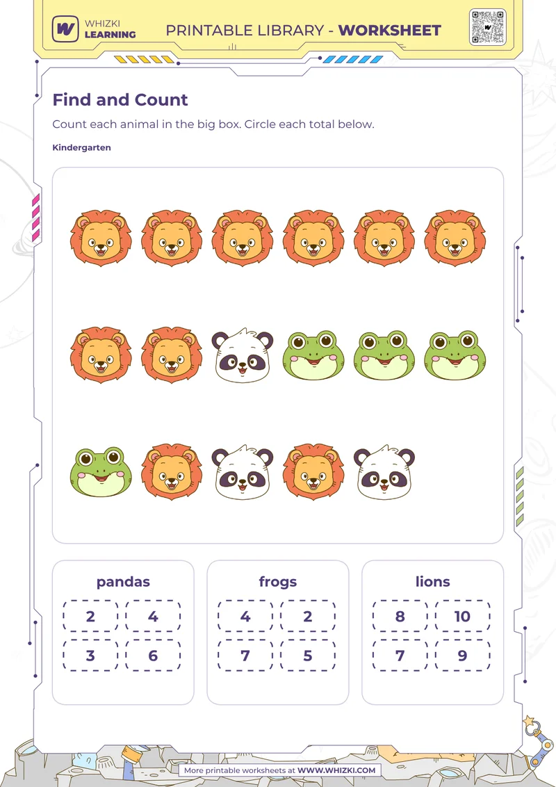 Animal Counting and Circle Totals Worksheet
