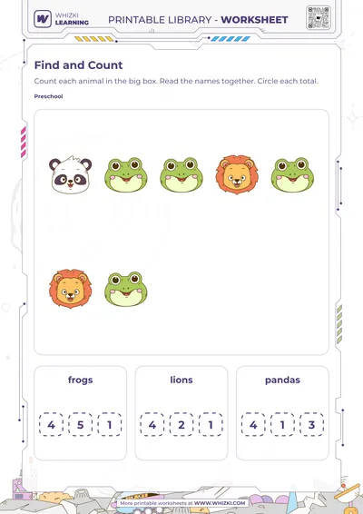 Animal Counting and Number Circling Worksheet