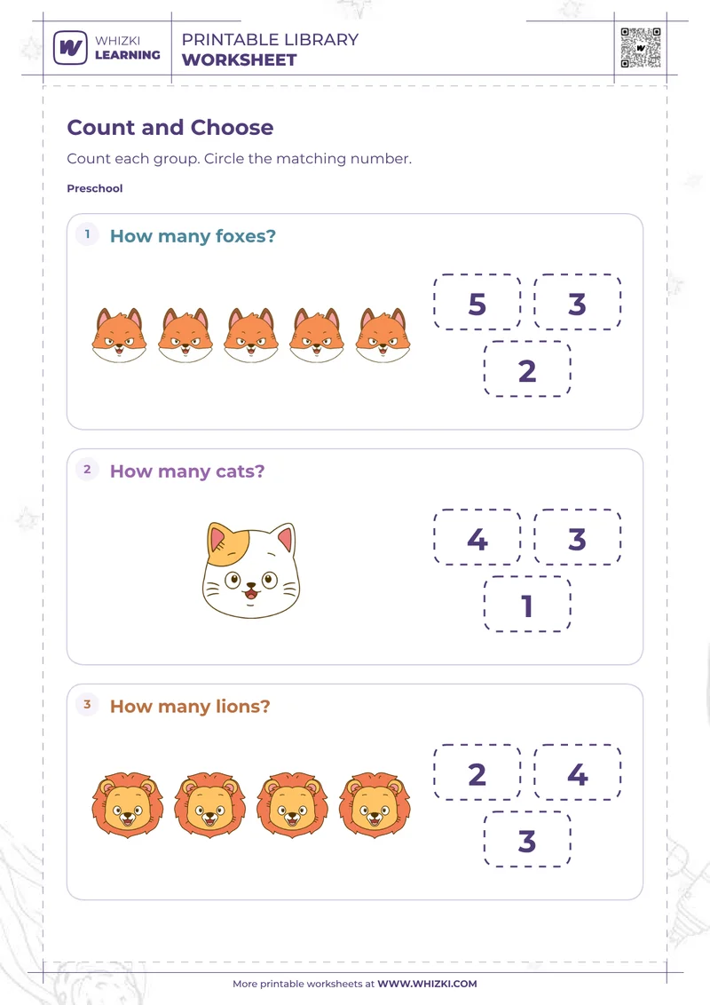 Animal Counting and Number Circling Worksheet