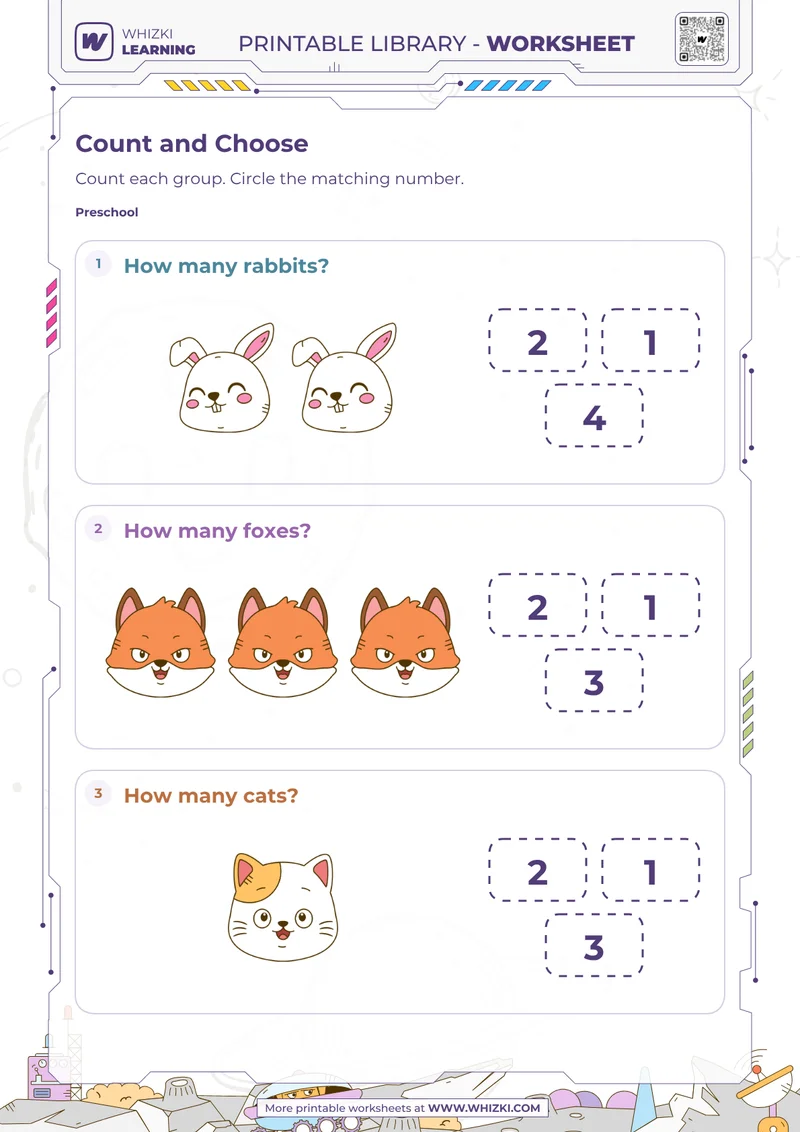 Animal Counting Circle the Number Worksheet