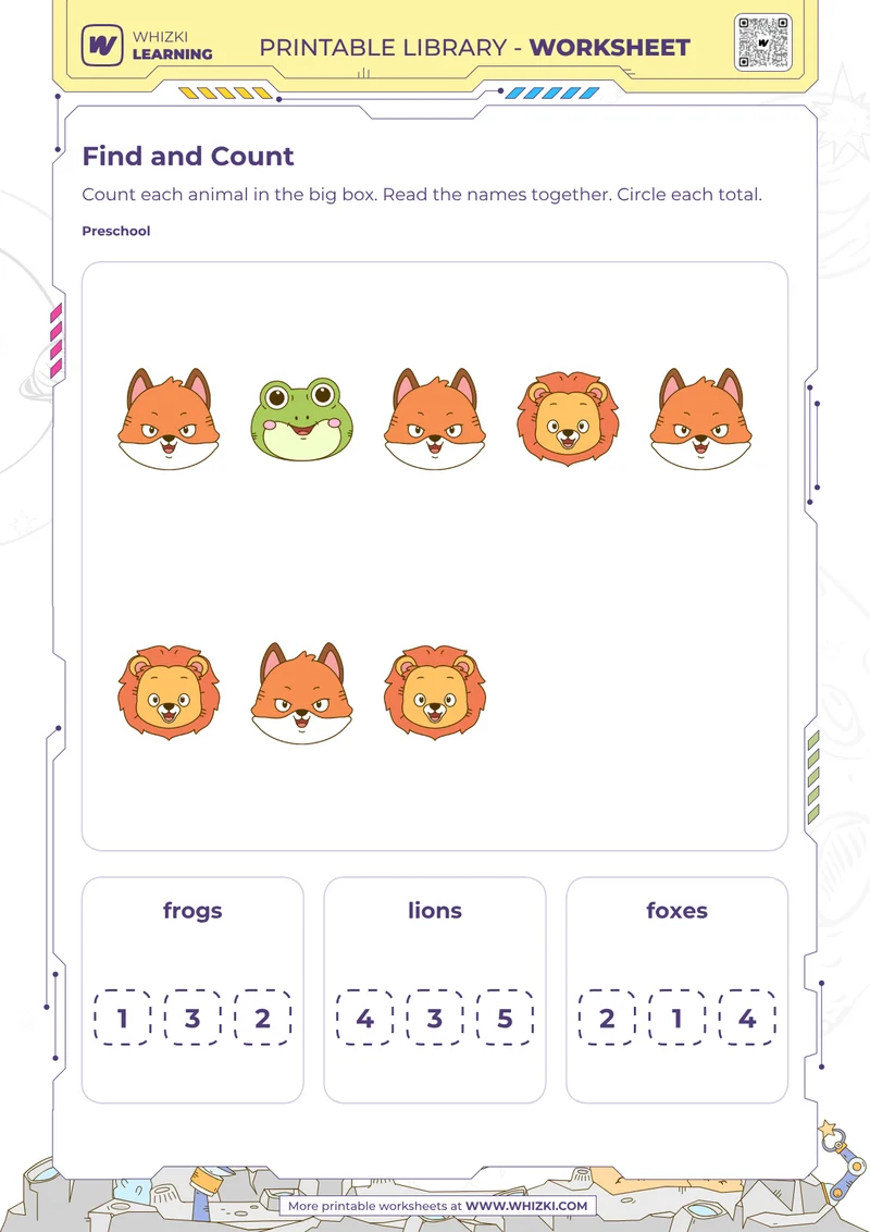 Animal Counting Circle the Number Worksheet