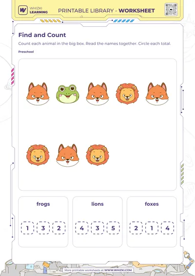 Animal Counting Circle the Number Worksheet