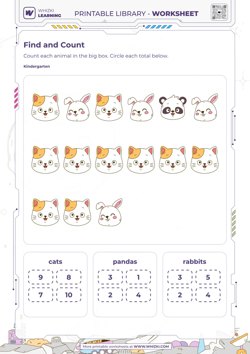 Animal Counting Circle the Total Worksheet