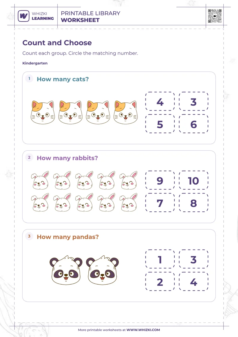 Animal Counting Number Choice Worksheet