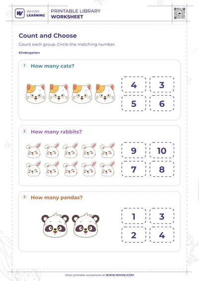 Animal Counting Number Choice Worksheet