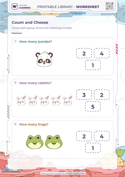 Animal Counting Number Choice Worksheet