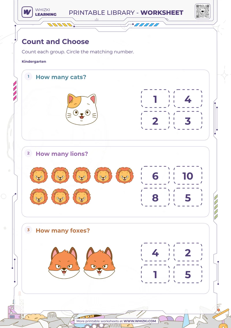 Animal Counting Number Choice Worksheet