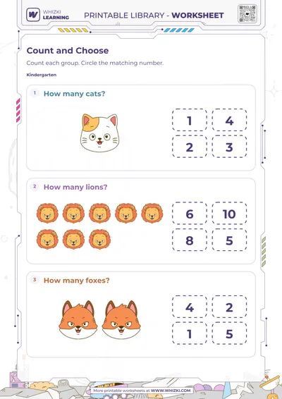 Animal Counting Number Choice Worksheet