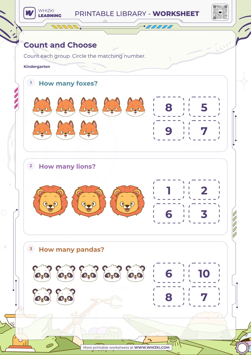 Animal Counting Number Choice Worksheet
