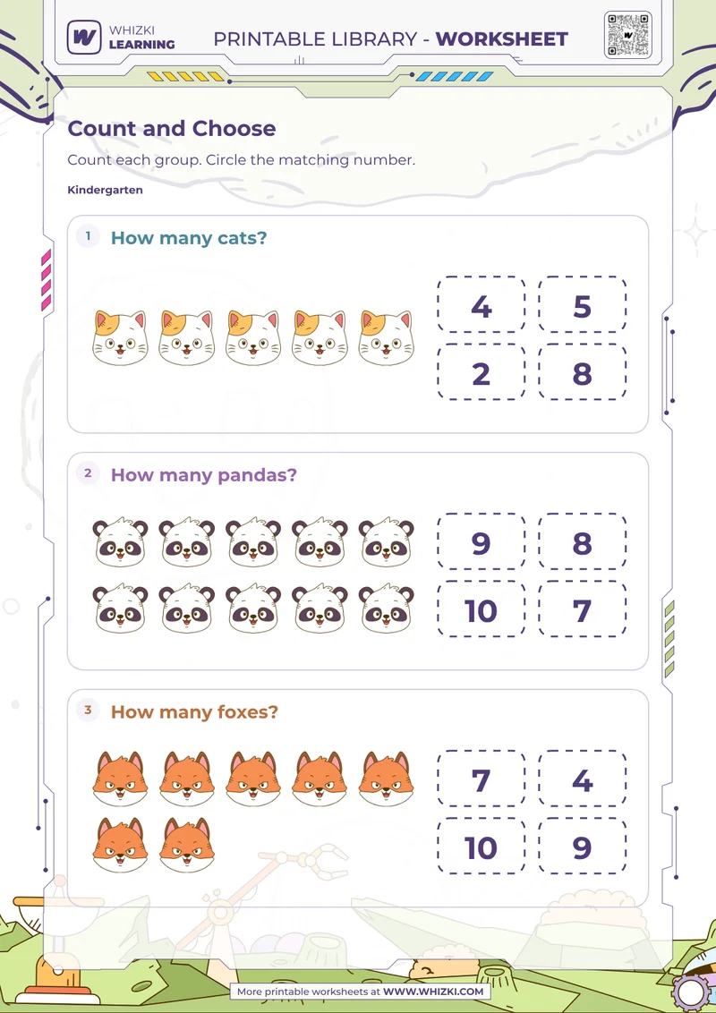 Animal Counting Number Choice Worksheet