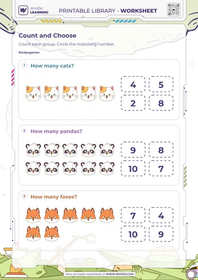 Animal Counting Number Choice Worksheet