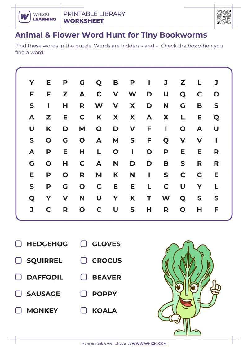 Animal & Flower Word Hunt for Tiny Bookworms