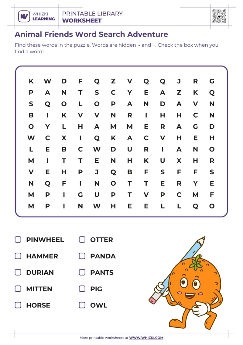 Animal Friends Word Search Adventure