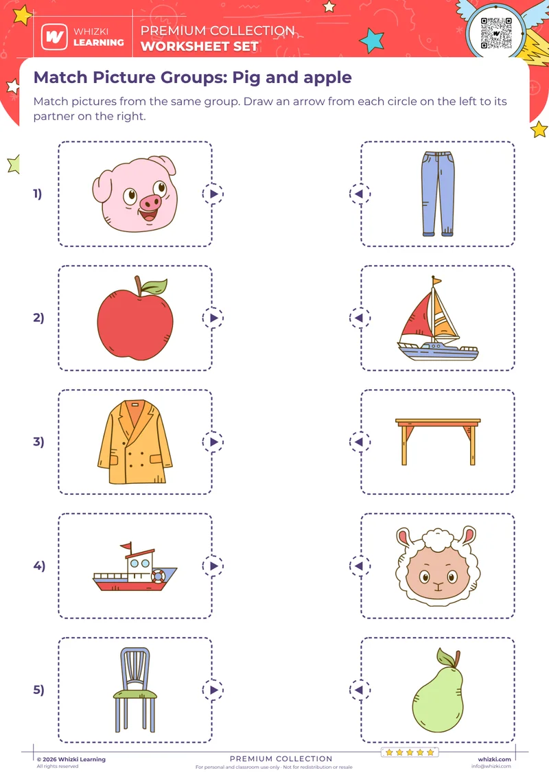 Match Picture Groups: Pig and apple