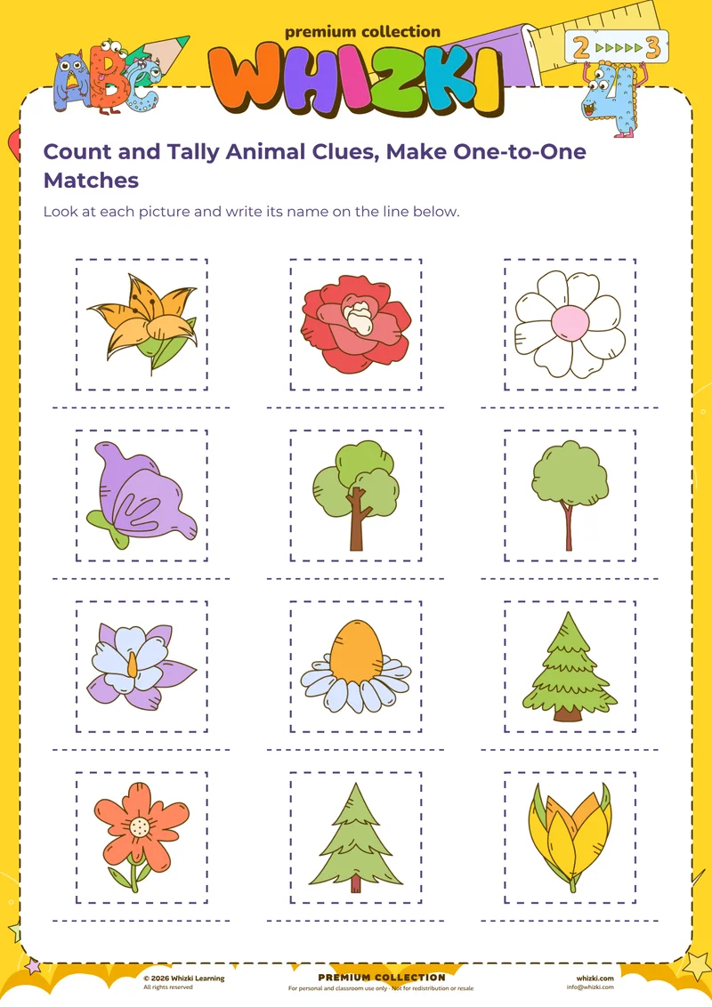 Count and Tally Animal Clues, Make One-to-One Matches