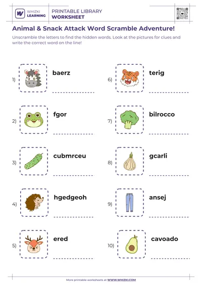 Animal & Snack Attack Word Scramble Adventure!