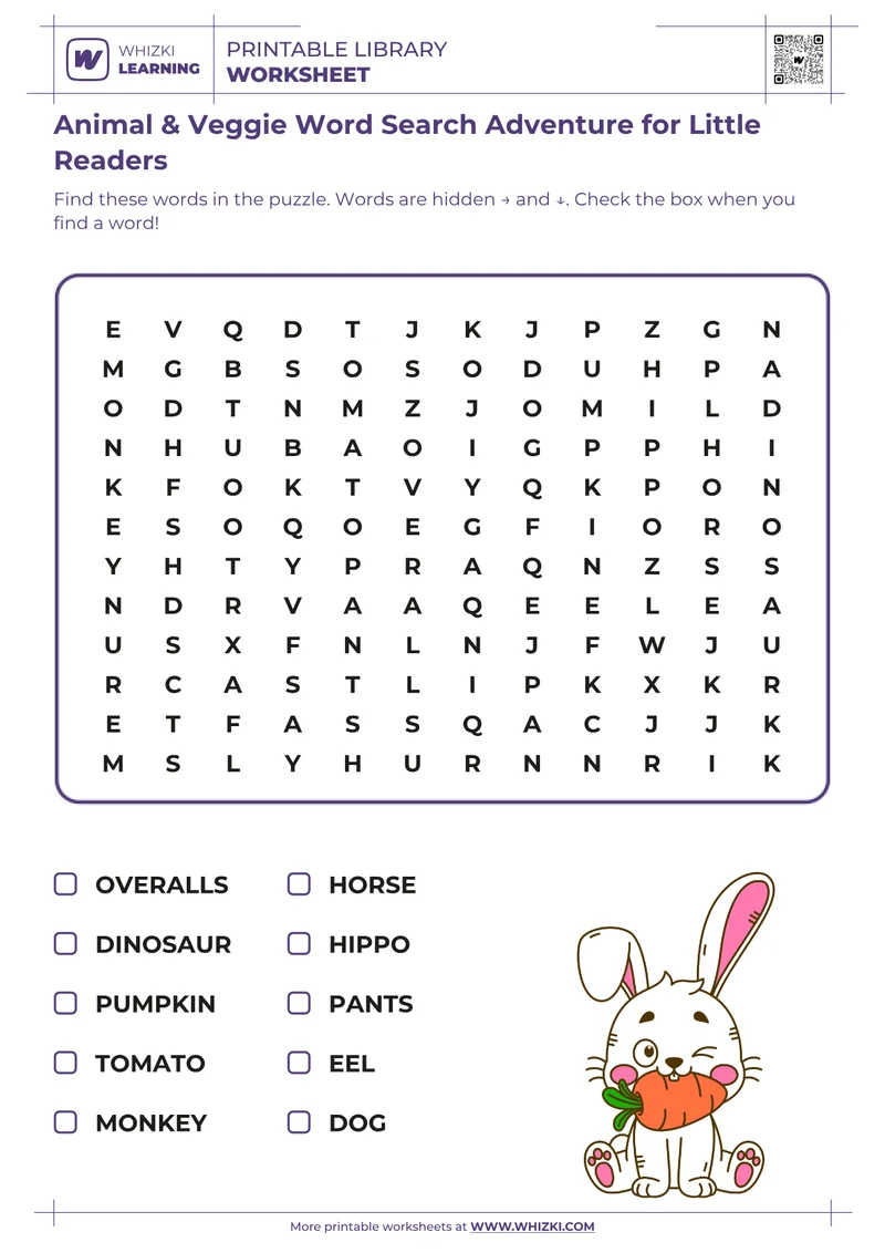 Animal & Veggie Word Search Adventure for Little Readers