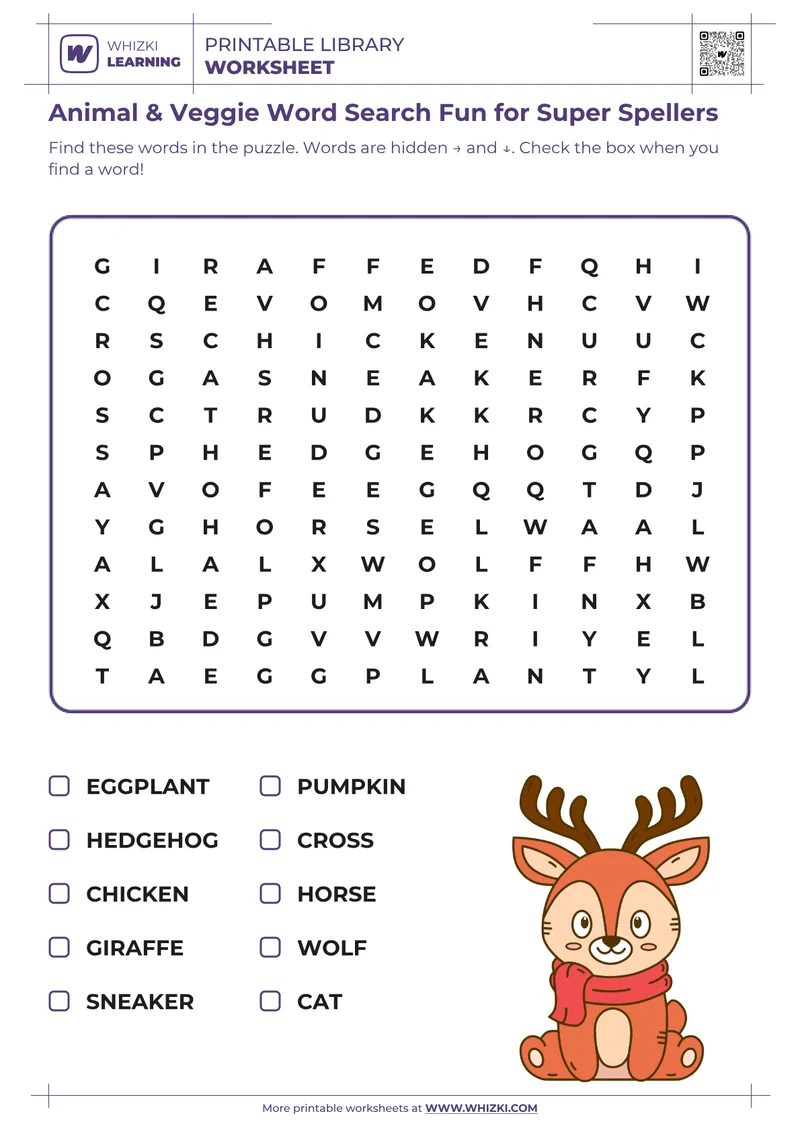 Animal & Veggie Word Search Fun for Super Spellers