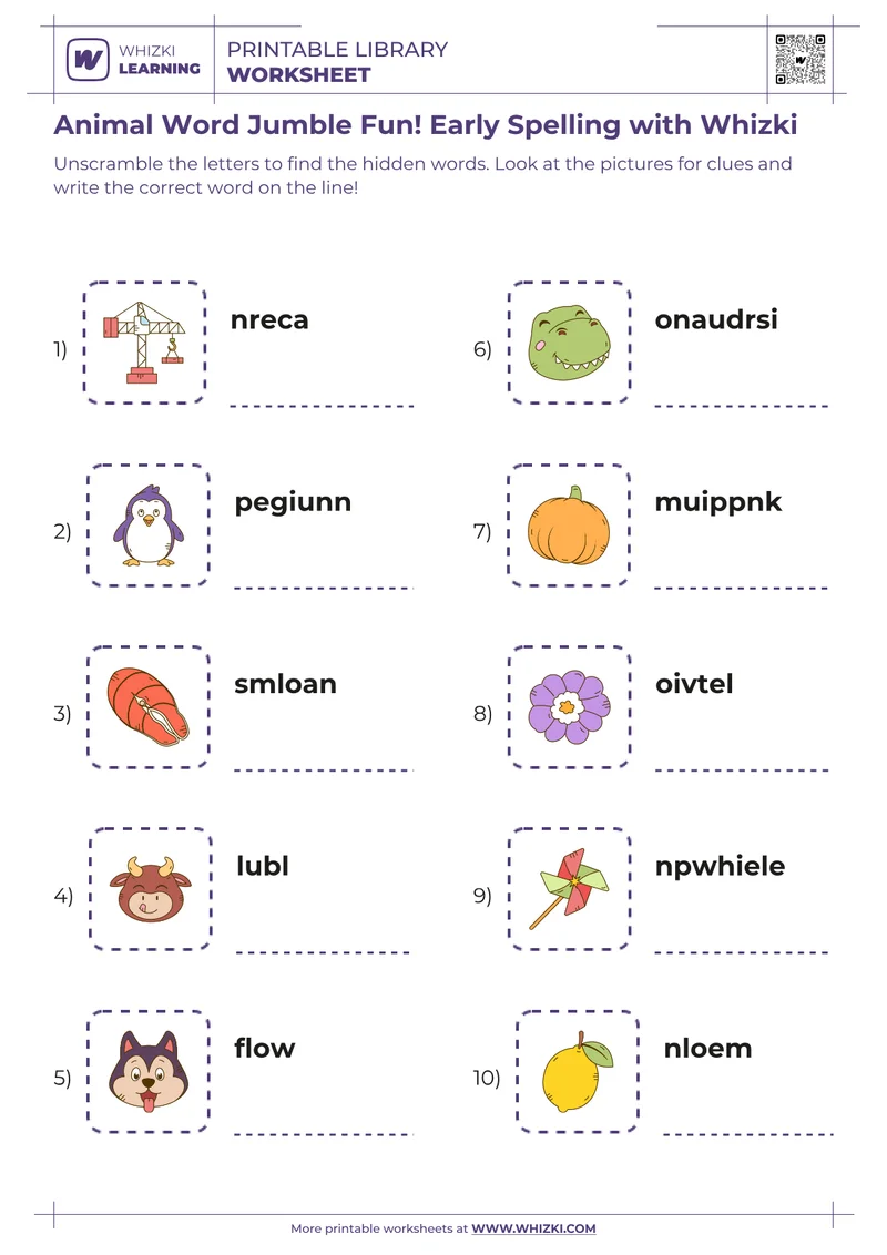 Animal Word Jumble Fun! Early Spelling with Whizki
