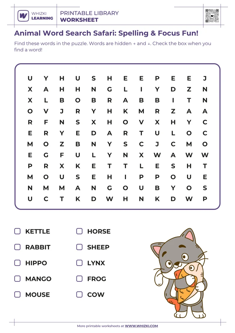 Animal Word Search Safari: Spelling & Focus Fun!